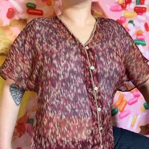 Converse red sheer button up flowy sleeves